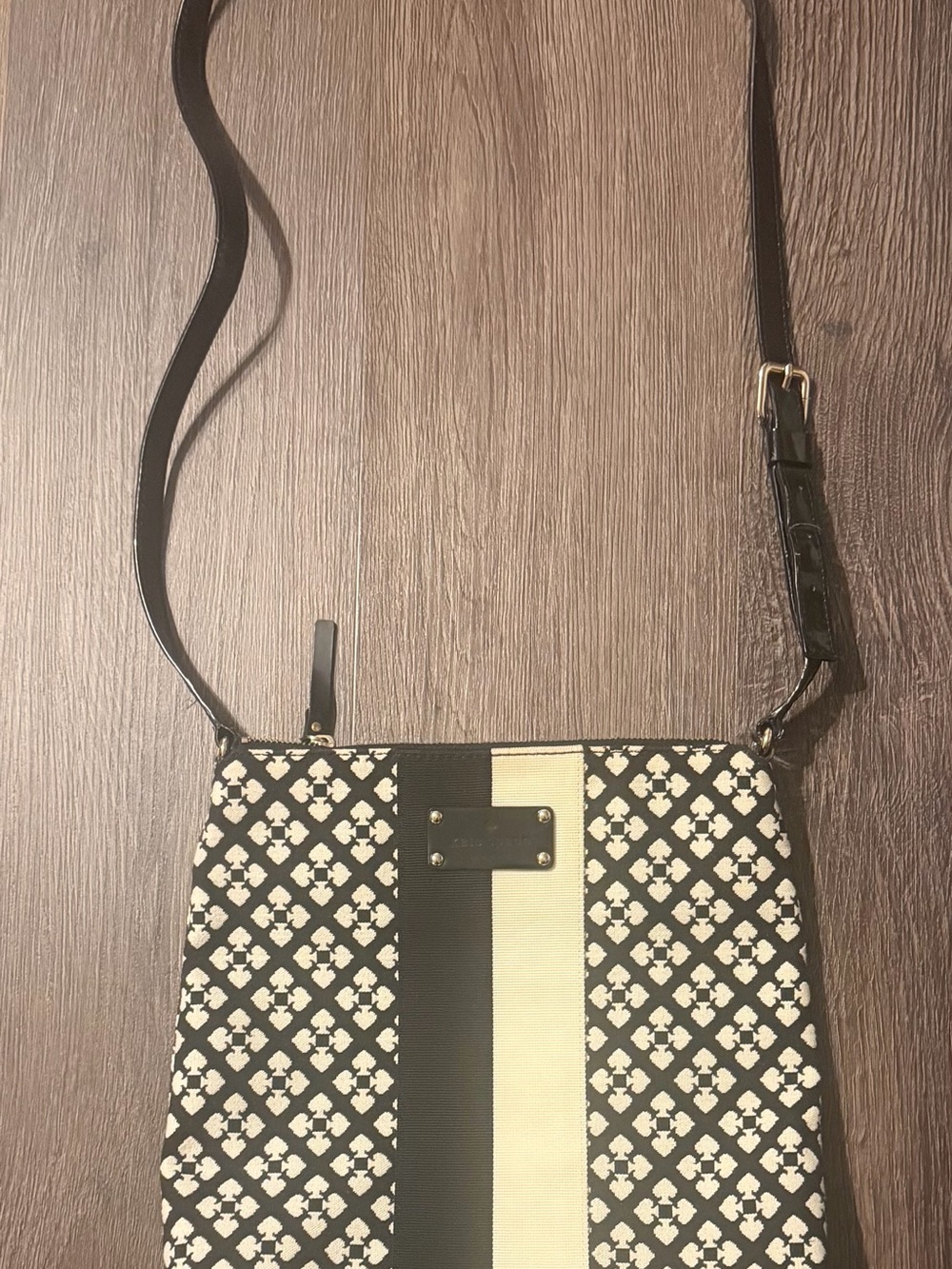 Black and Cream Crossbody Bag with Patterned Design Kate Spade